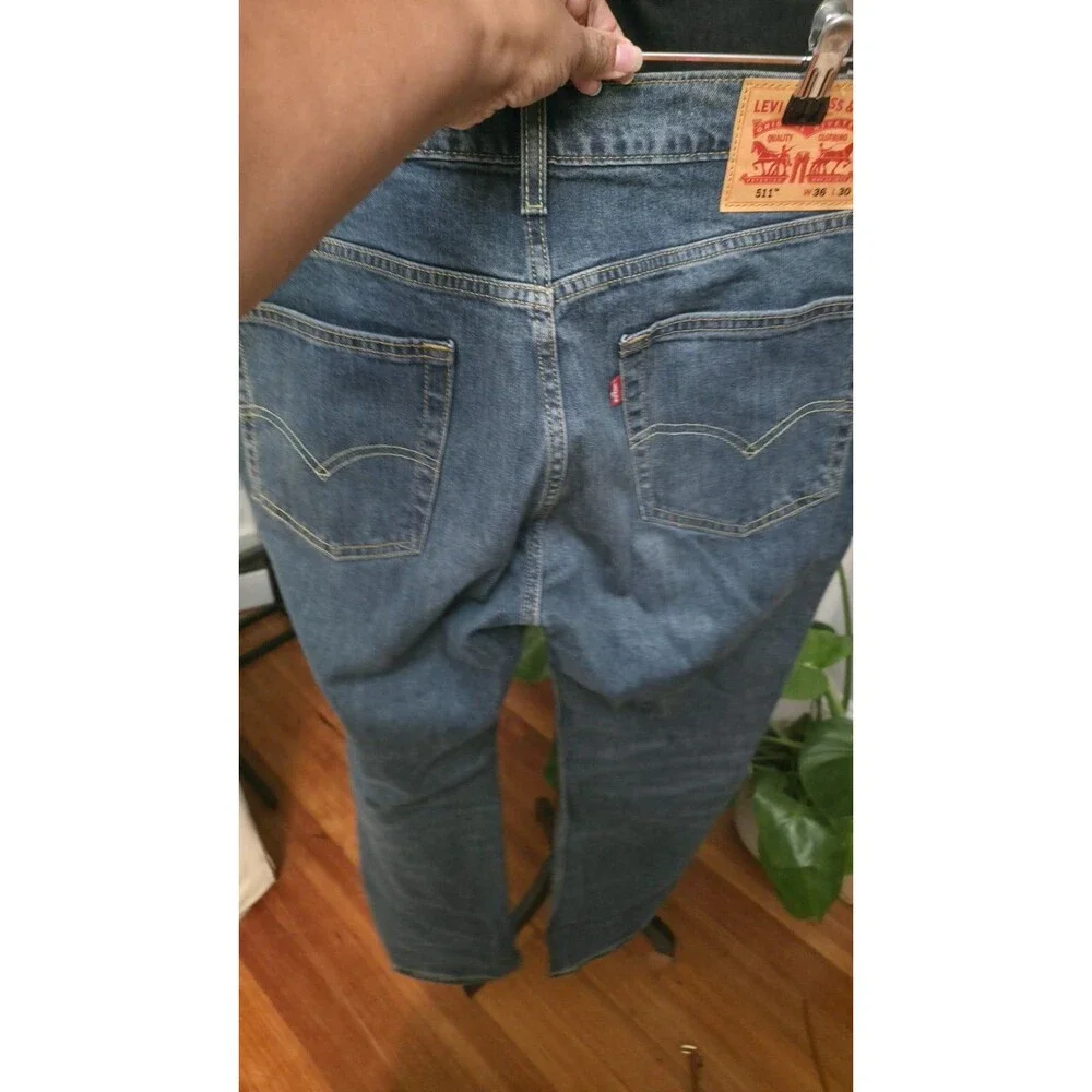 Levis 511 Jeans Mens 36x30 Blue Denim Slim Fit Zipper Medium Wash Grunge Skater